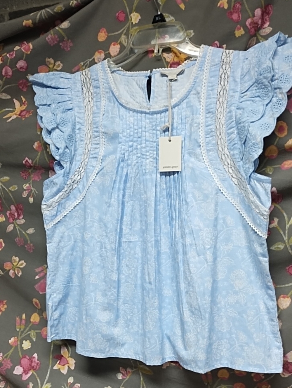 Pastel Blue Ruffle Sleeve Pintuck Women's Blouse